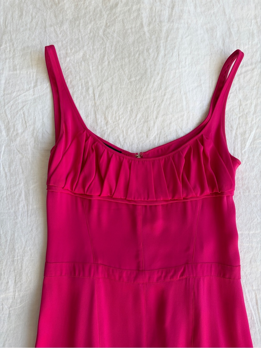 Vintage Narciso Rodriguez Silk Ruched Bust Tank Slip Midi Dress Hot Pink Fuschia - Picture 3 of 10